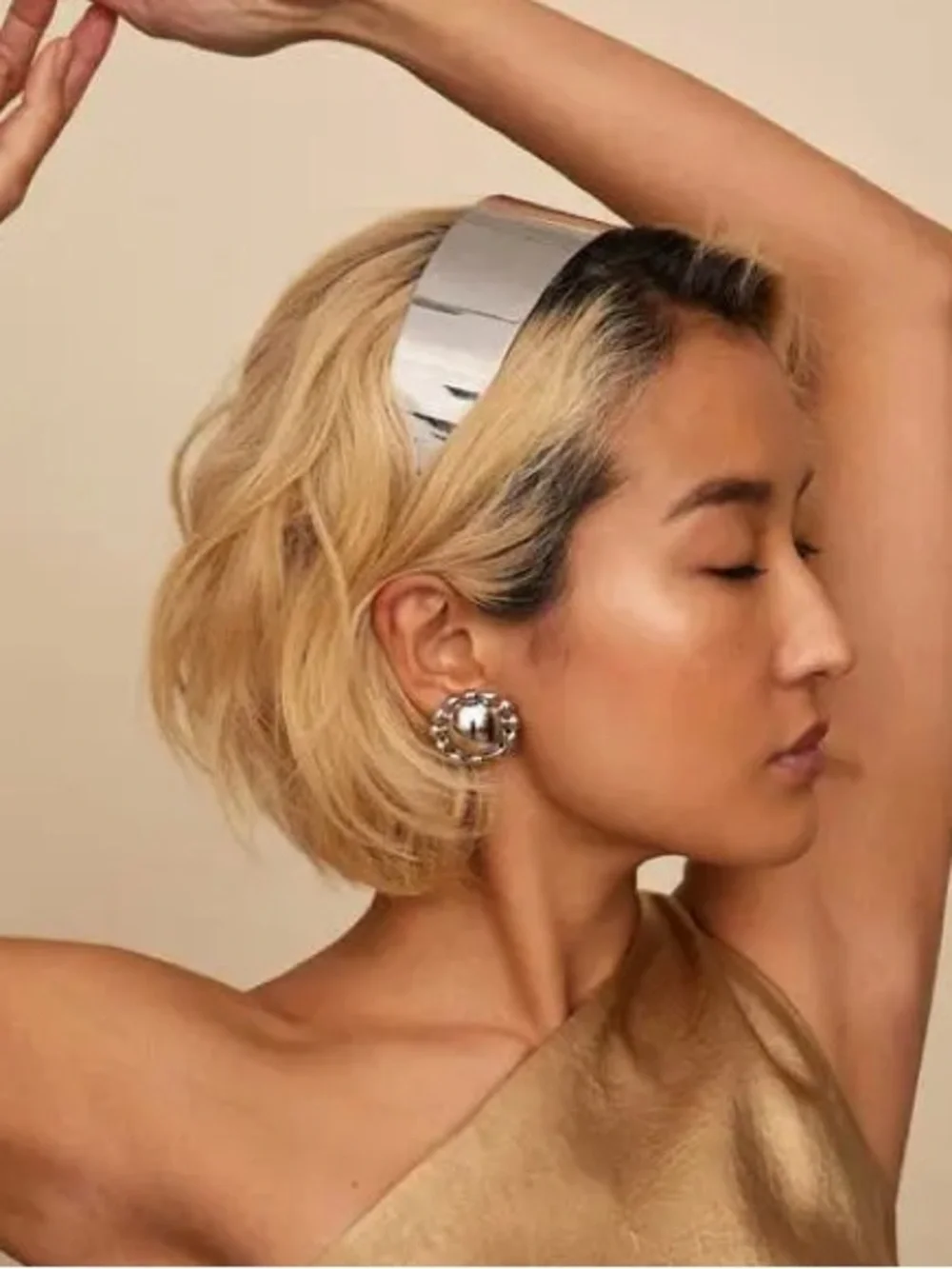 LELET NY LIV WIDE METAL HEADBAND SILVER NWT